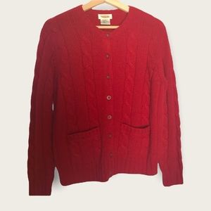 Talbots vintage red thick cable knit wool Shetland sweater cardigan size S